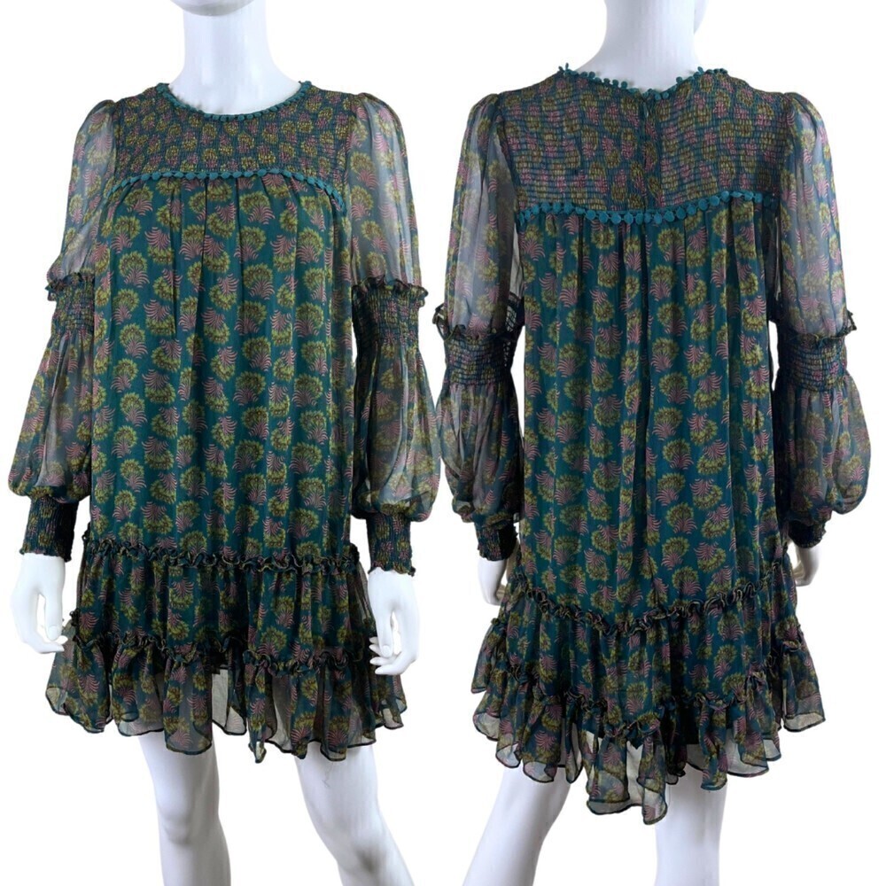 Allison NY Women's Size S Floral Tiered Ruffle Smocked Party Mini NEW Dress Boho